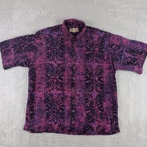 Johari West Mens 3XL Purple Black Batik Cotton Short Sleeve Button Down Shirt